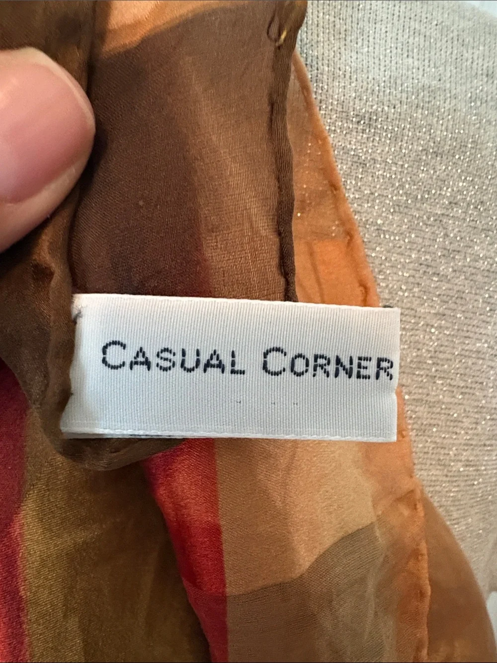 100% Silk Casual Corner Sheer Diagonal Striped Scarf in Red Gold and Brown Tones
